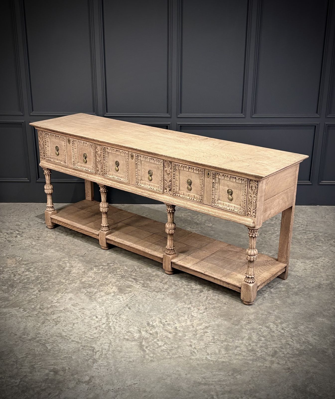 Bleached Carved Oak Potboard Dresser photo vintage