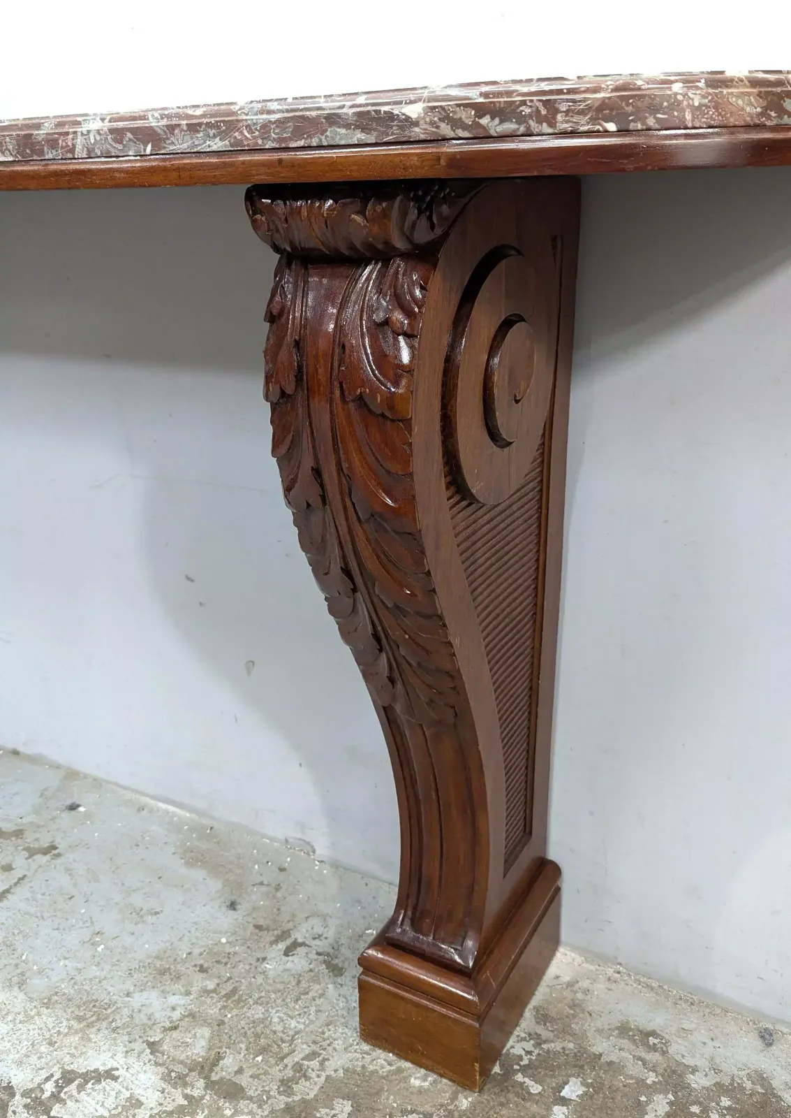 Napoleon III Mahogany Console Acanthus Leaves Marble 19th Century. photo furniture