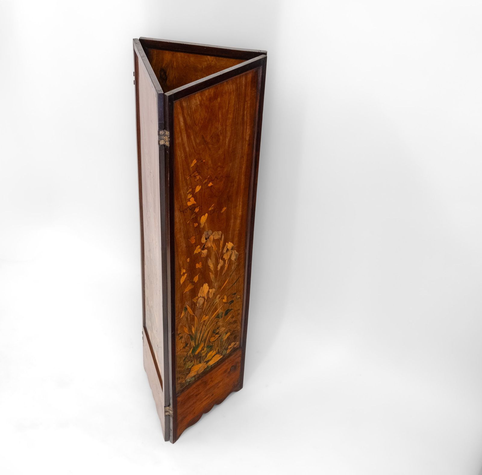 Art Nouveau Fruitwood Inlaid Botanical Panel Folding Screen Room Divider French Circa 1900 photo vintage