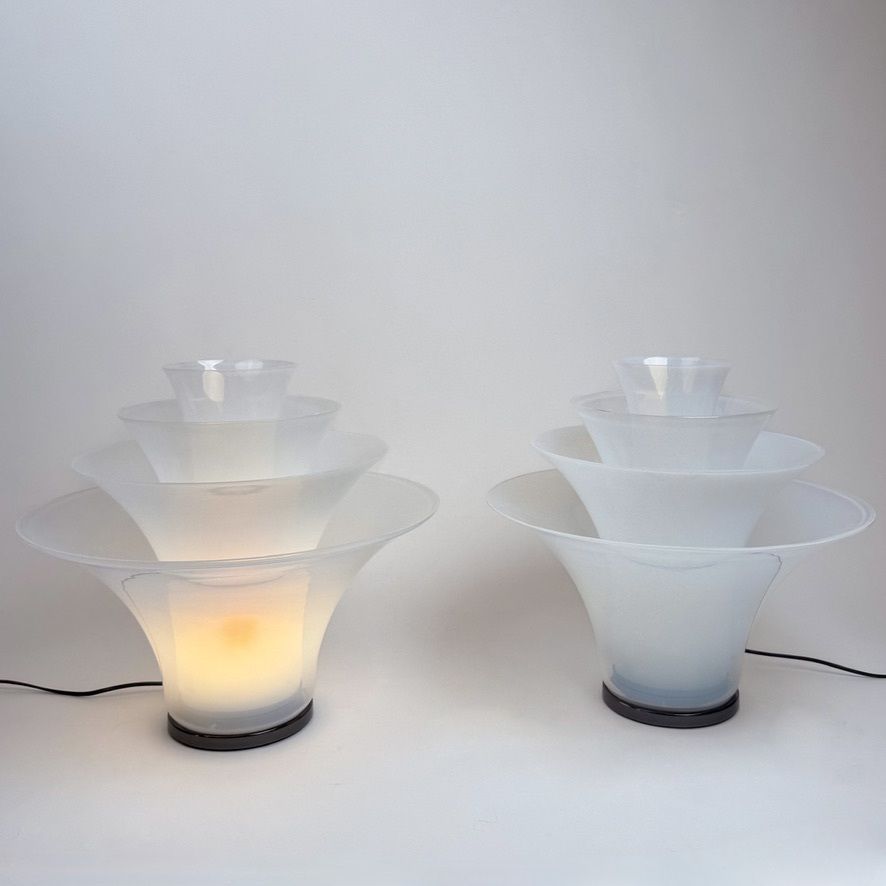 Late 20th Century Pair Of Brass And Iridescent Murano Glass Table Lamps photo for sale