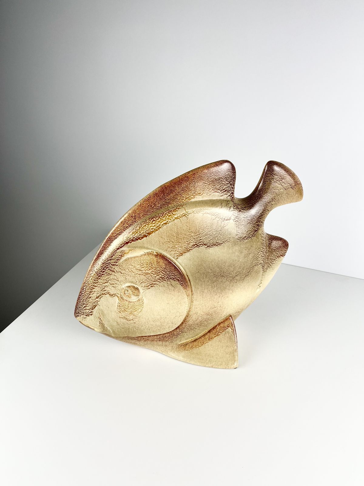 Roberto Rigon For Bertoncello Large Modernist Fish Vase, Italian 1970s photo Home Decor