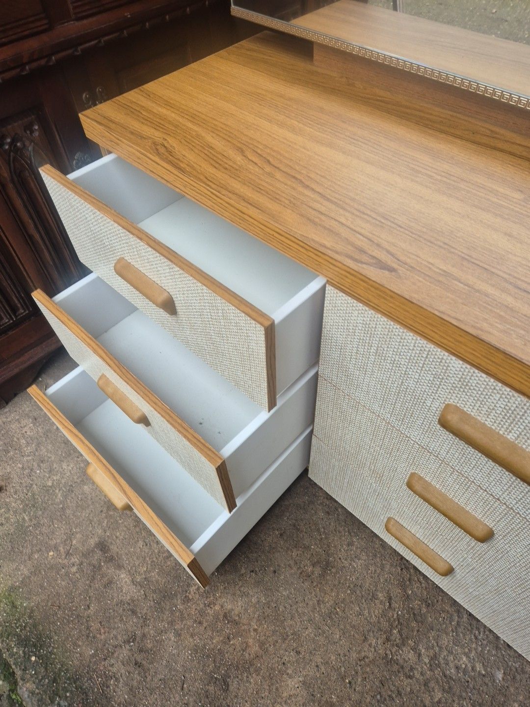 Vintage / Retro /Mid Century, Small 6 Drawer Dressing Chest With Mirror & Wheels photo vintage