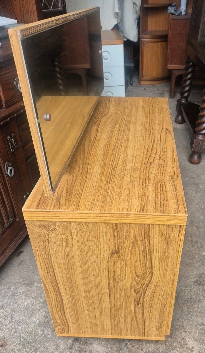 50.0 Vintage / Retro /Mid Century, Small 6 Drawer Dressing Chest With Mirror & Wheels photo