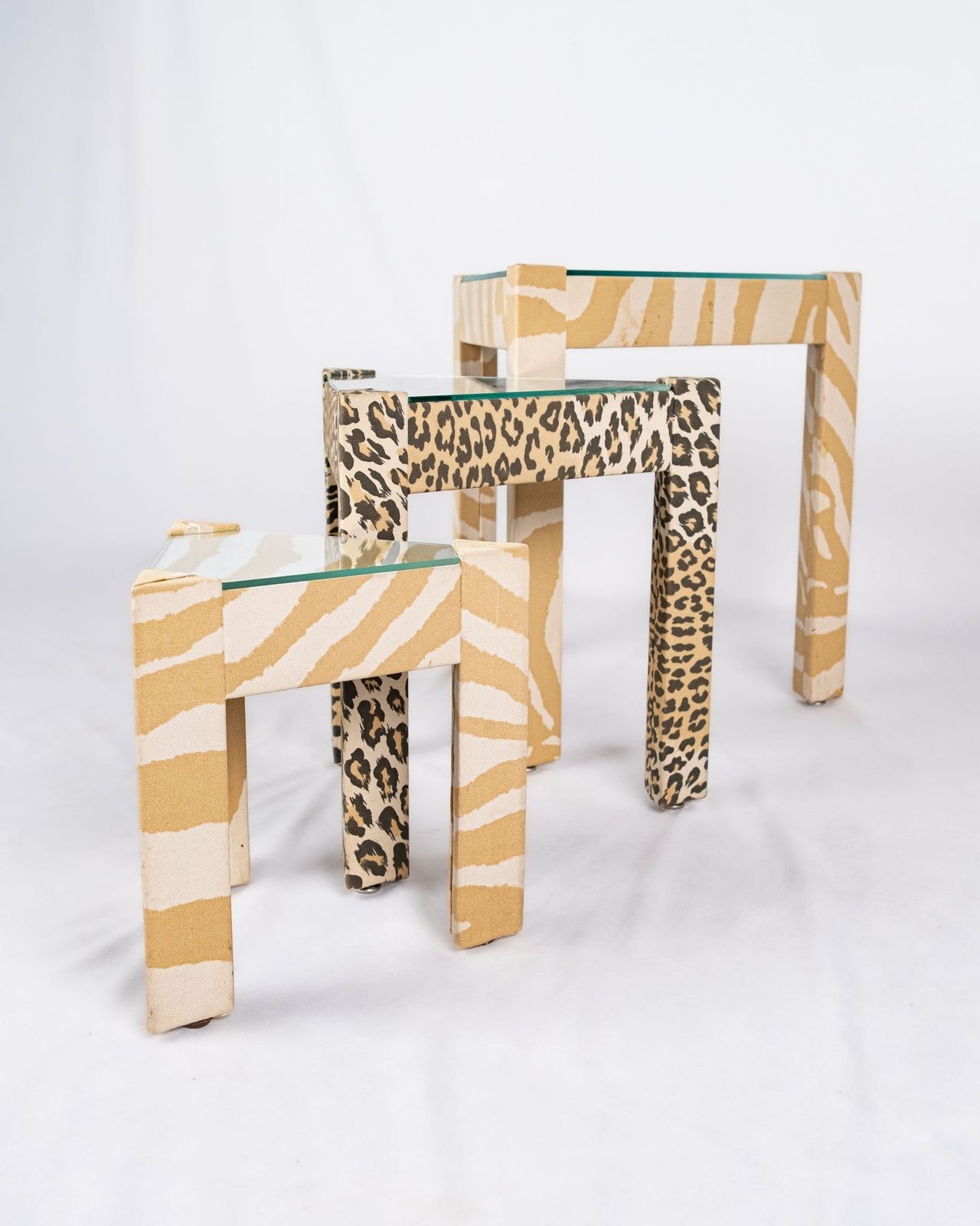 Set Of Upholstered Nesting Tables, Pierre Frey, France, 1970 80s photo furniture
