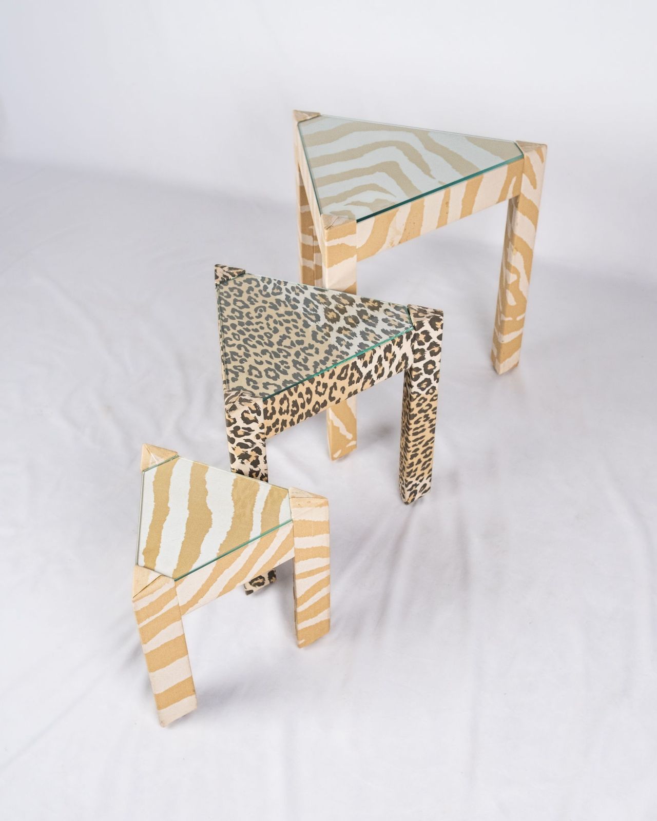 Set Of Upholstered Nesting Tables, Pierre Frey, France, 1970 80s photo for sale