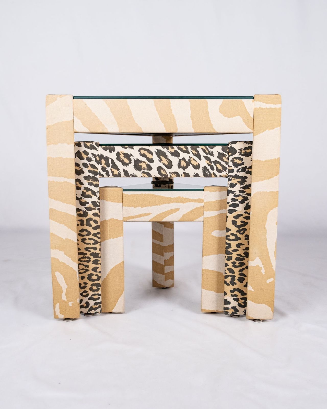 Set Of Upholstered Nesting Tables, Pierre Frey, France, 1970 80s photo vintage