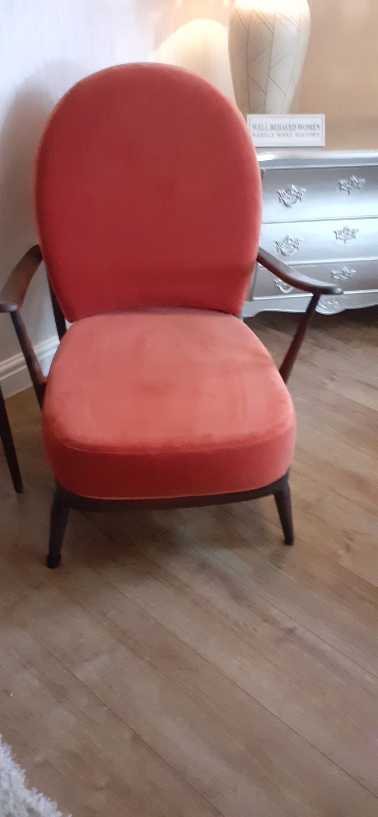 Iconic Ercol 203 Chair. Fully Refurbished And Upholstered In Burnt Orange 100% Cotton Velvet photo vinterior