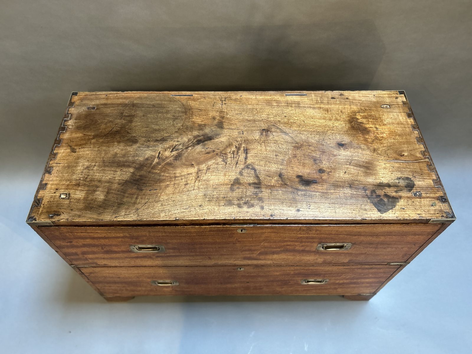 C19th Campaign Low Chest Of Drawers photo vintage