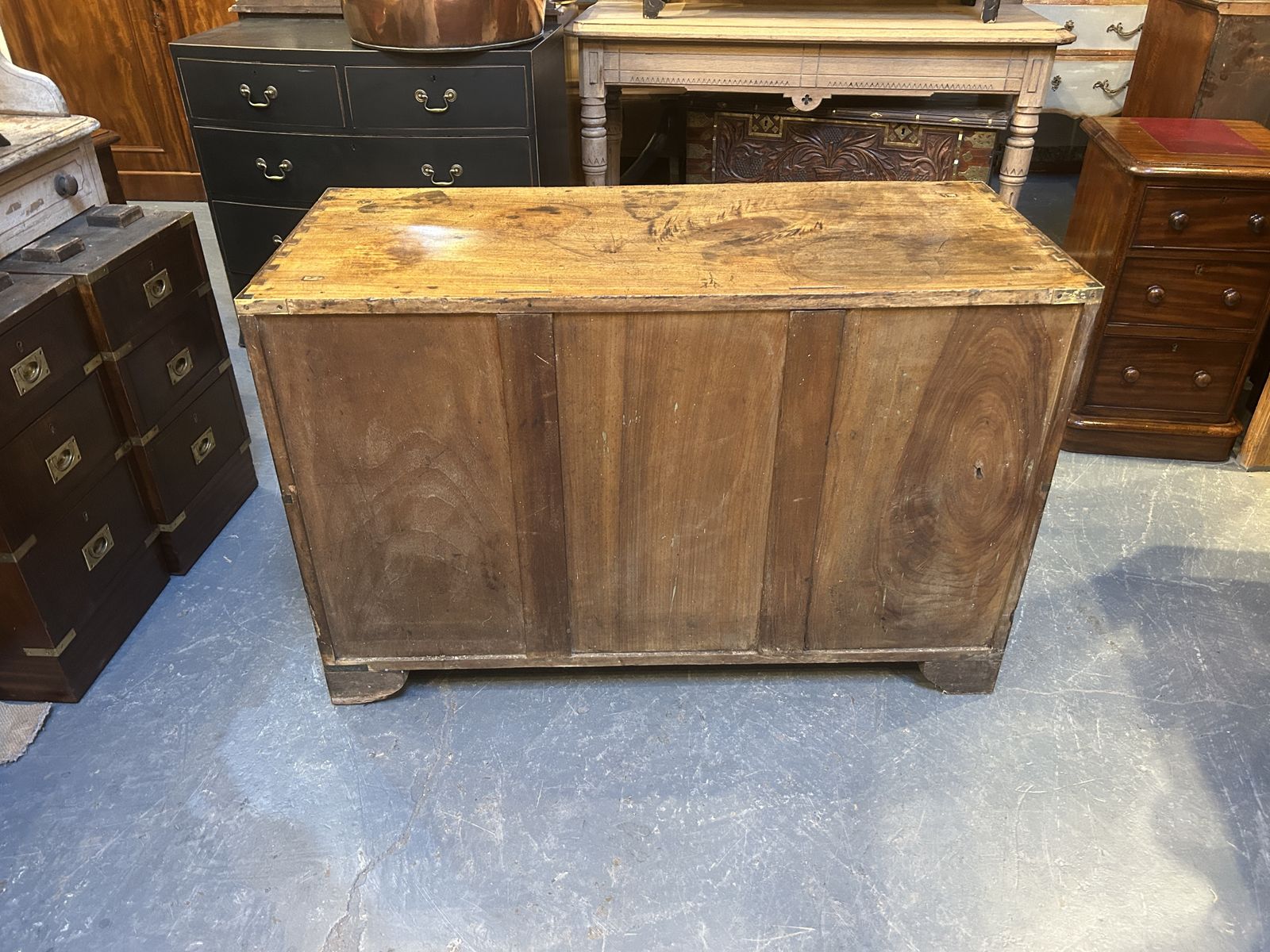 Furniture C19th Campaign Low Chest Of Drawers photo