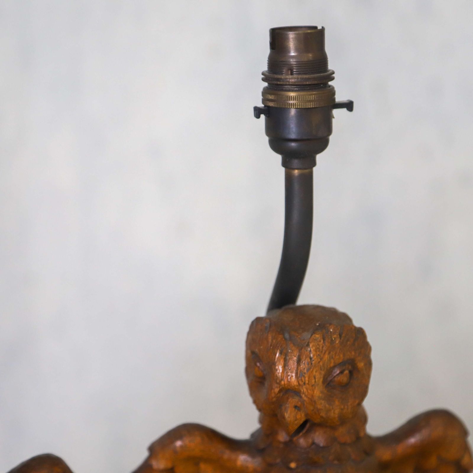 Pair Of Carved Wooden Owl Lamps photo vintage
