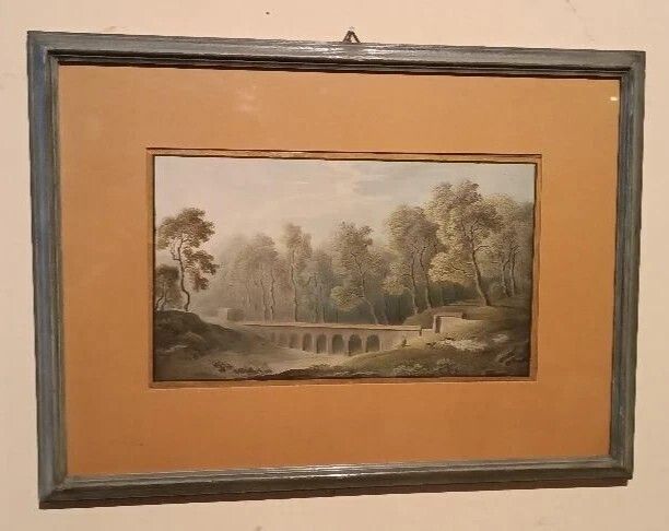 Six Early 19th Century Watercolors On Paper – Landscapes With Aqueduct And Bridge photo Art