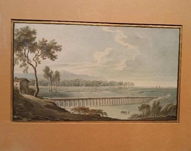 photo furniture Six Early 19th Century Watercolors On Paper – Landscapes With Aqueduct And Bridge