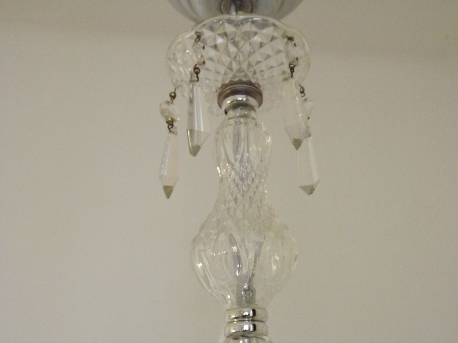 French Vintage 5 Light Chandelier With Barley Twist Glass Arms Adorned With Assorted Crystals photo vinterior