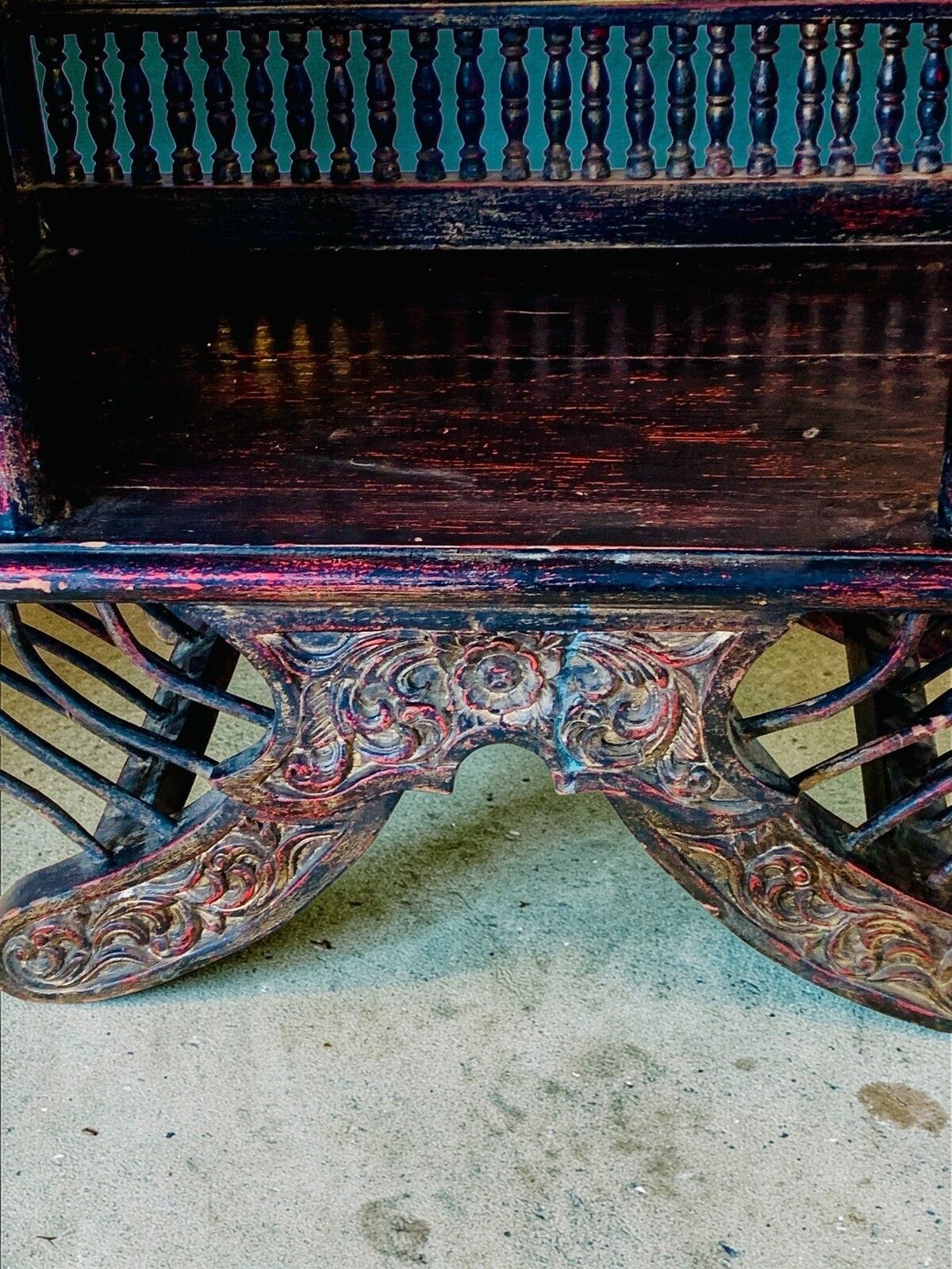 Furniture Rare 19th Century Burmese "Single Rider" Howdah Carved Lacquered Teak Elephant Seat Saddle Chair photo