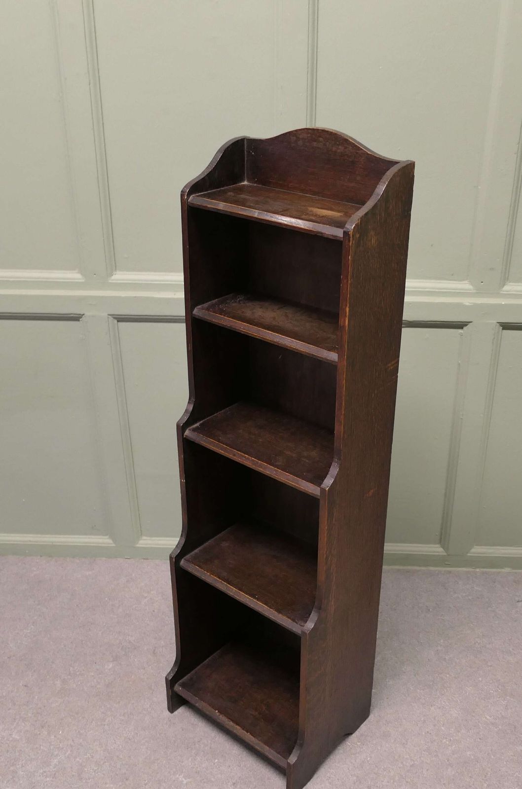 Art Deco Tall Slim Golden Oak Bookcase. photo for sale