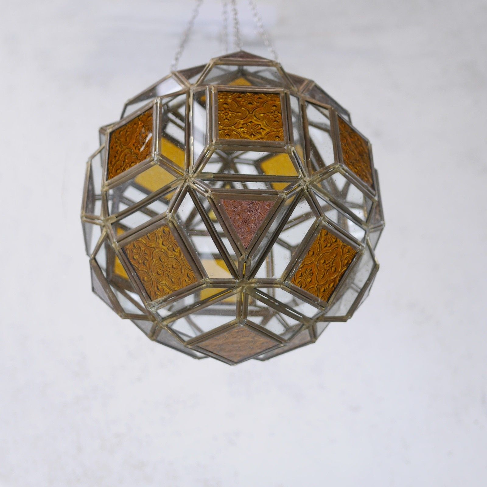 Antique Art Glass Amber Brass Hall Lantern Light Pendent French #103088 photo buy