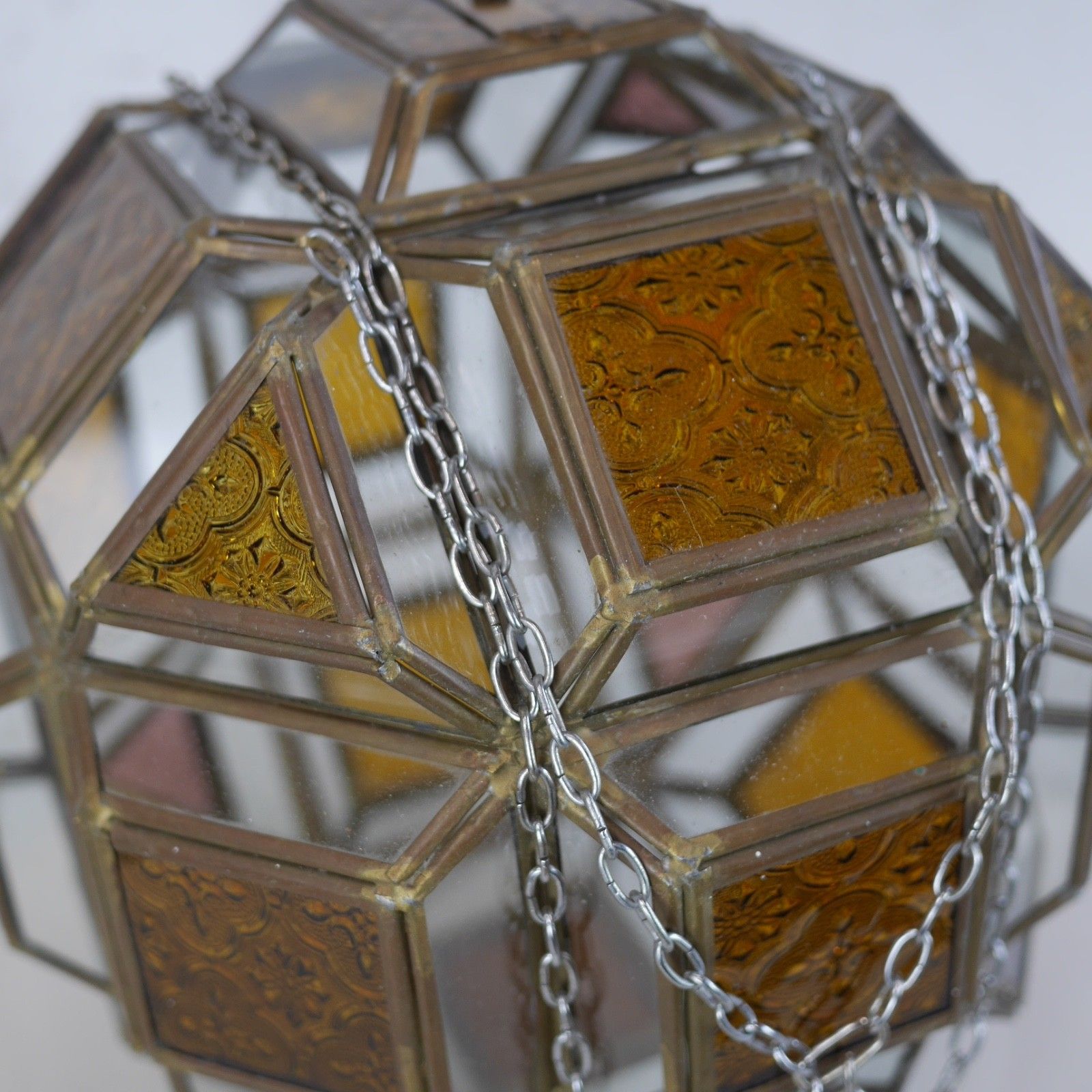 photo furniture Antique Art Glass Amber Brass Hall Lantern Light Pendent French #103088
