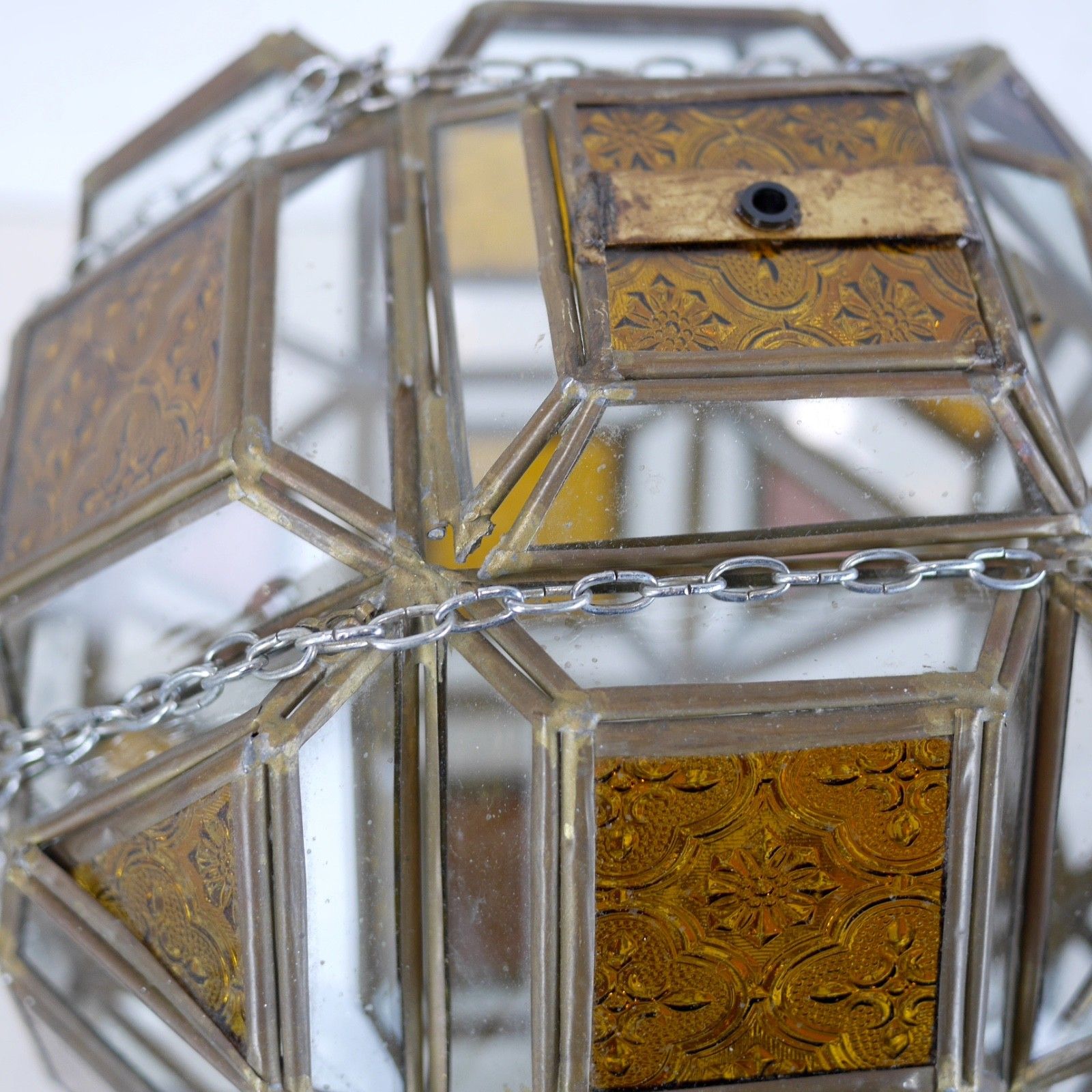 photo buy Antique Art Glass Amber Brass Hall Lantern Light Pendent French #103088