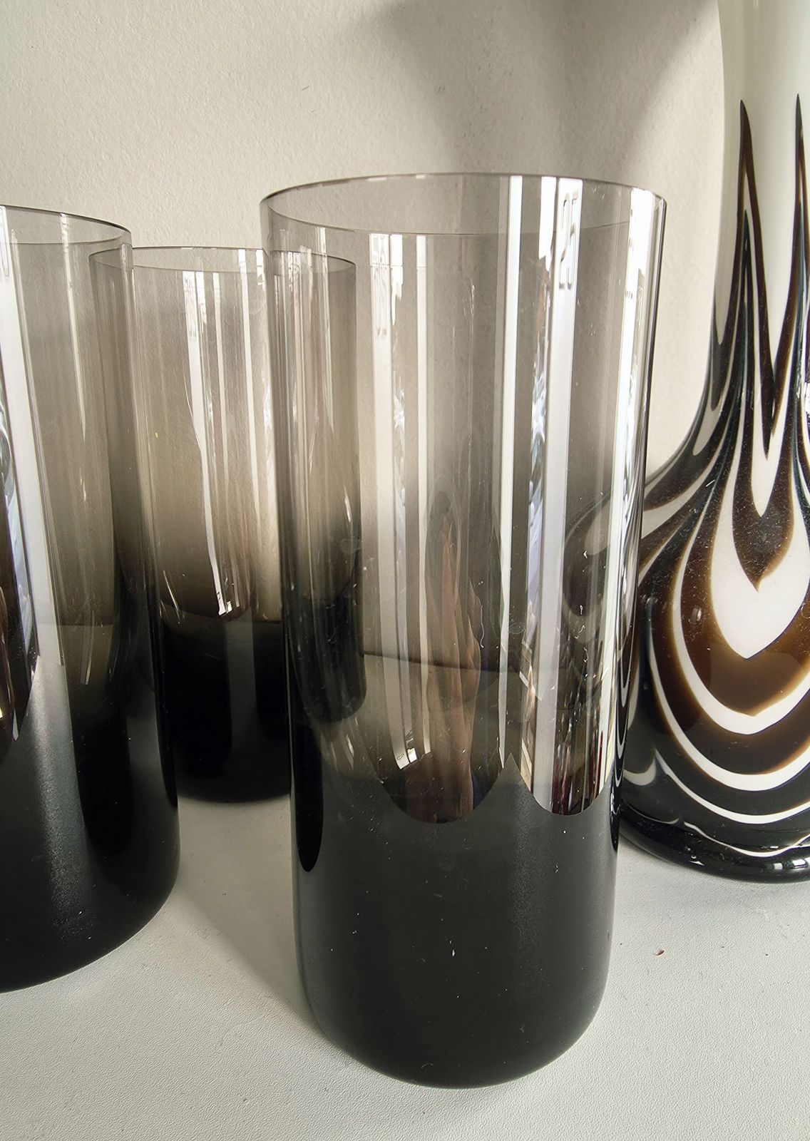 Set Of 6 Mid Century Smoked Crystal Glass Highball Tumblers With Weighted Bases photo Home Decor