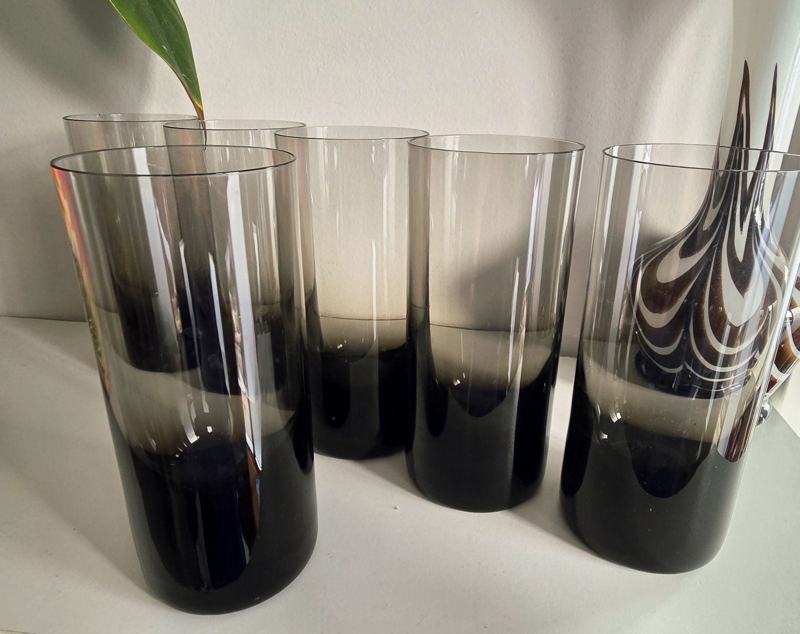 Set Of 6 Mid Century Smoked Crystal Glass Highball Tumblers With Weighted Bases photo buy