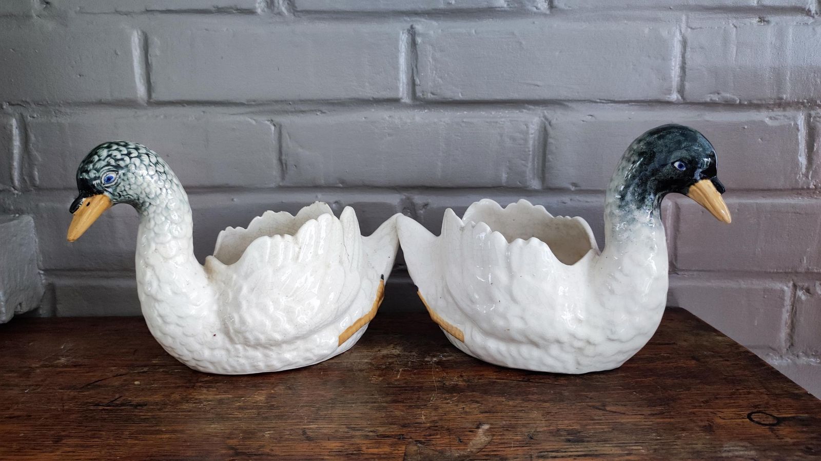 Antique Majolica White Swan Vases Pair, 1900s Nimy photo Home Decor