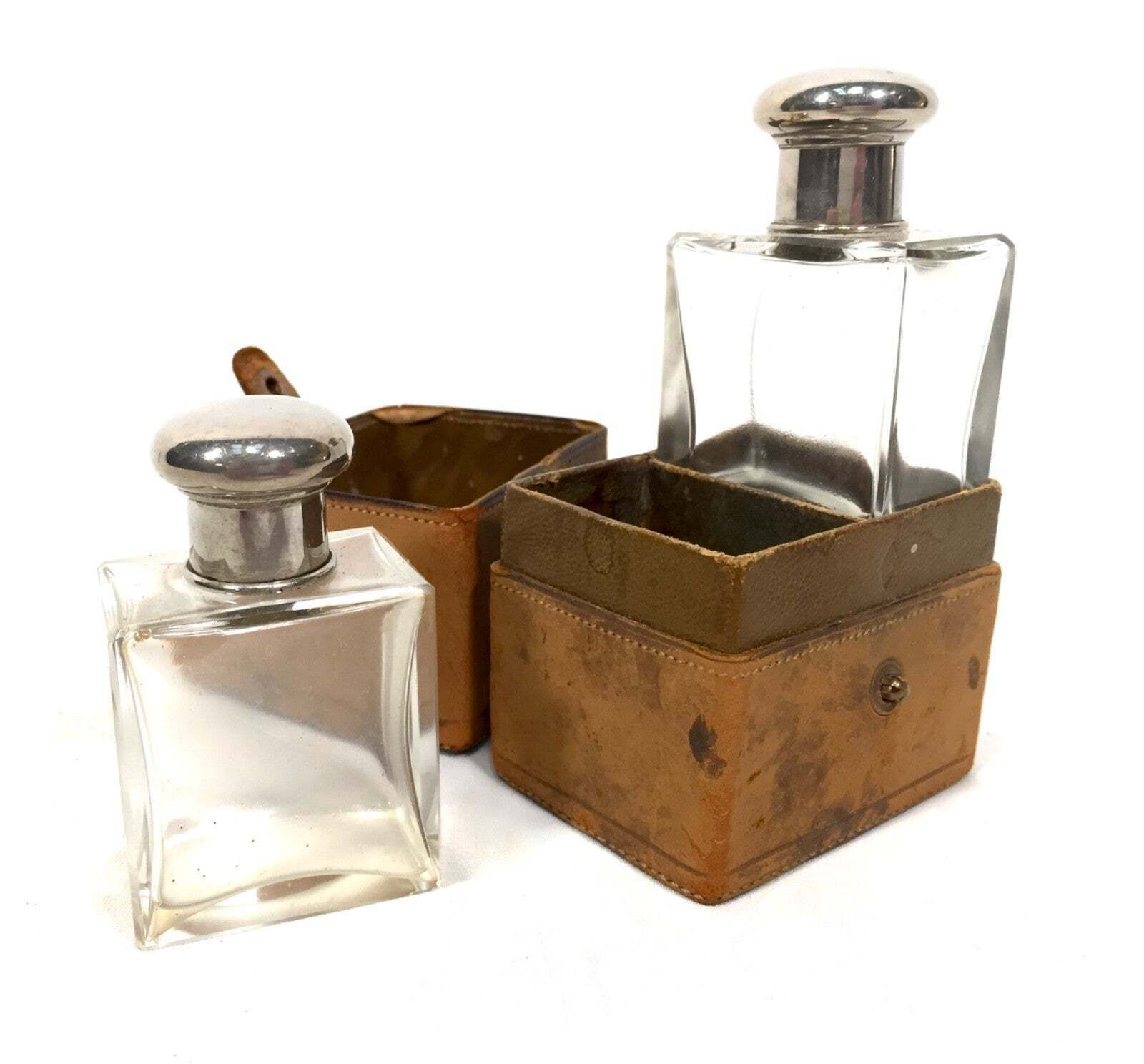 Antique Glass Fragrance / Perfume Scent Bottles In Travel Case C.1930