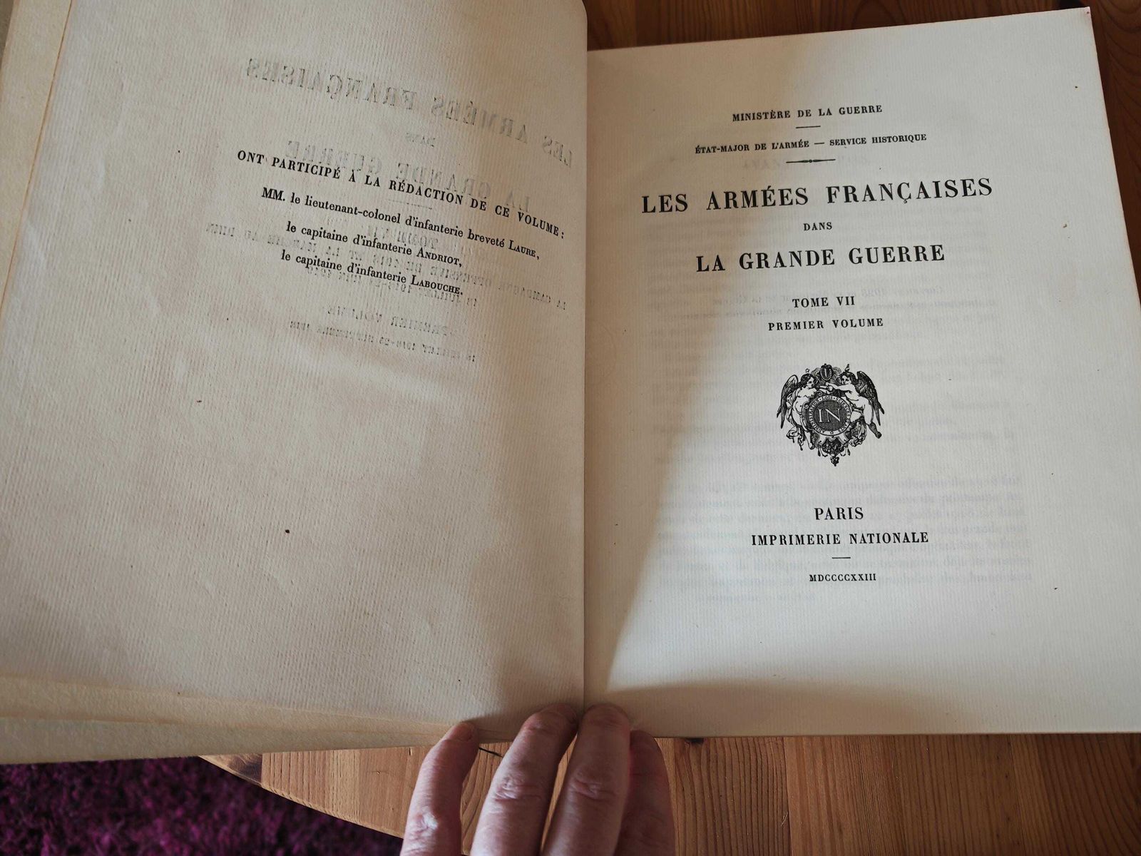 Antique "Les Armees Francaises Dans La Grande Guerre"   Tome VII  Volume I   Full Set (Book, Annexes & Maps) Very Good Condition   1925 photo vinterior