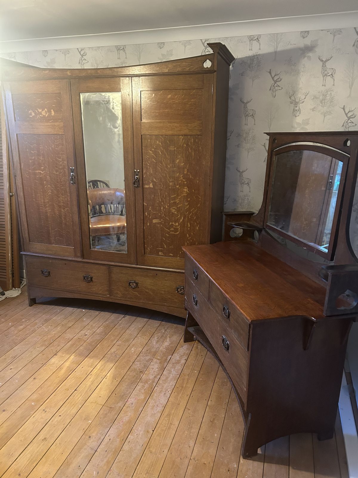 Gillow's Art Nouveau Oak Triple  Wardrobe photo furniture