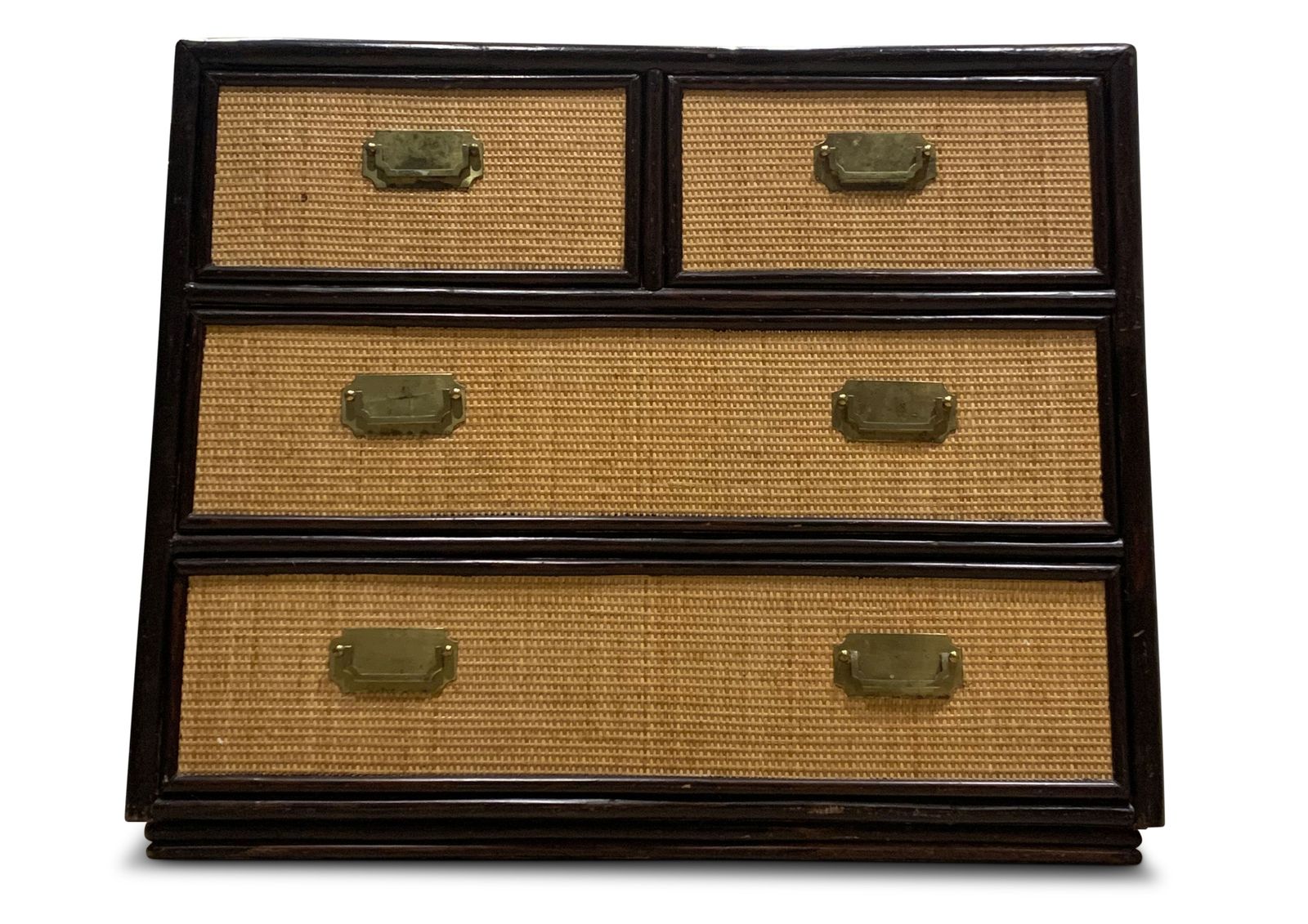 Mid Century Organic Chest Of Drawers Rattan, Ebonised Wood With Brass Handles photo 2160.0