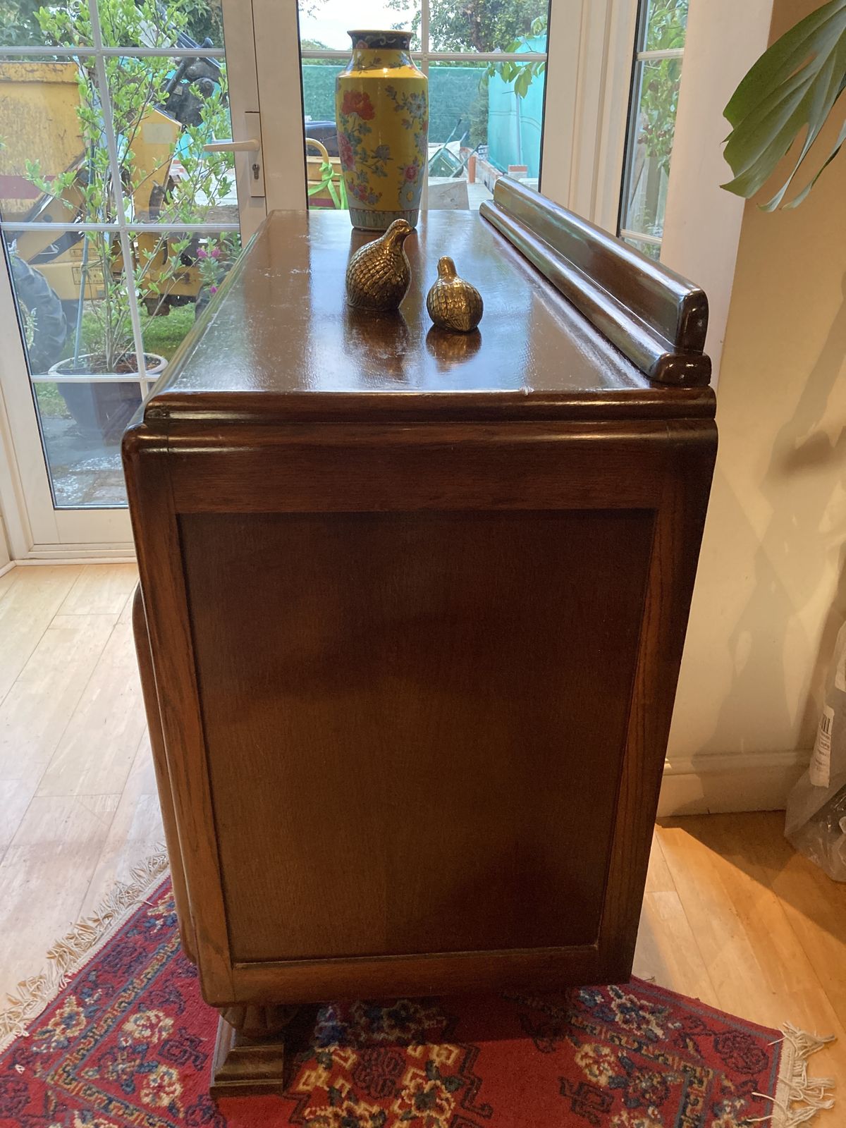 photo furniture Art Deco 1940’s Mid Oak Sideboard  Geometric Doors With Bulbous Ornate Legs