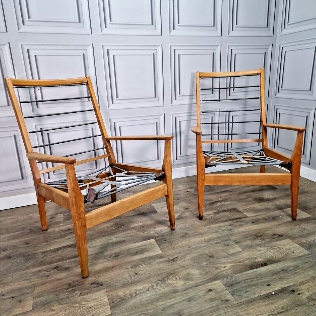 Pair Vintage Cintique Armchairs Mid Century Fireside Lounge Chairs Frames Mcm