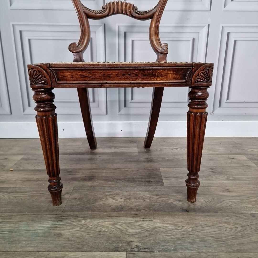 Antique Carved Chair Solid Wooden Turned Decorative Cane Rattan Hall Occasional photo vinterior