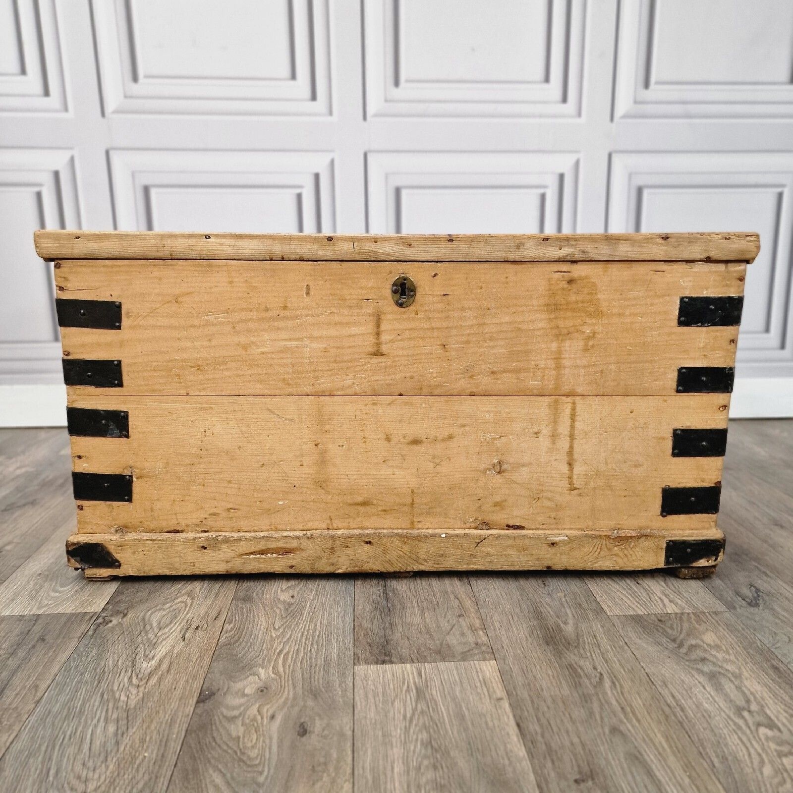 Antique Pine Trunk Chest Victorian Solid Wood Old Blanket Box Coffee Table photo 230.0