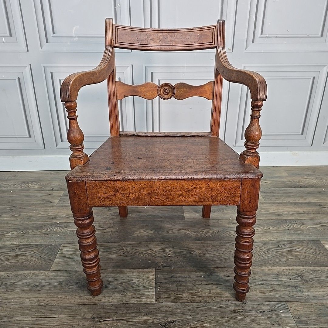 Antique Oak Armchair Desk Chair – Turned Solid Wood – Georgian Regency Country photo Furniture