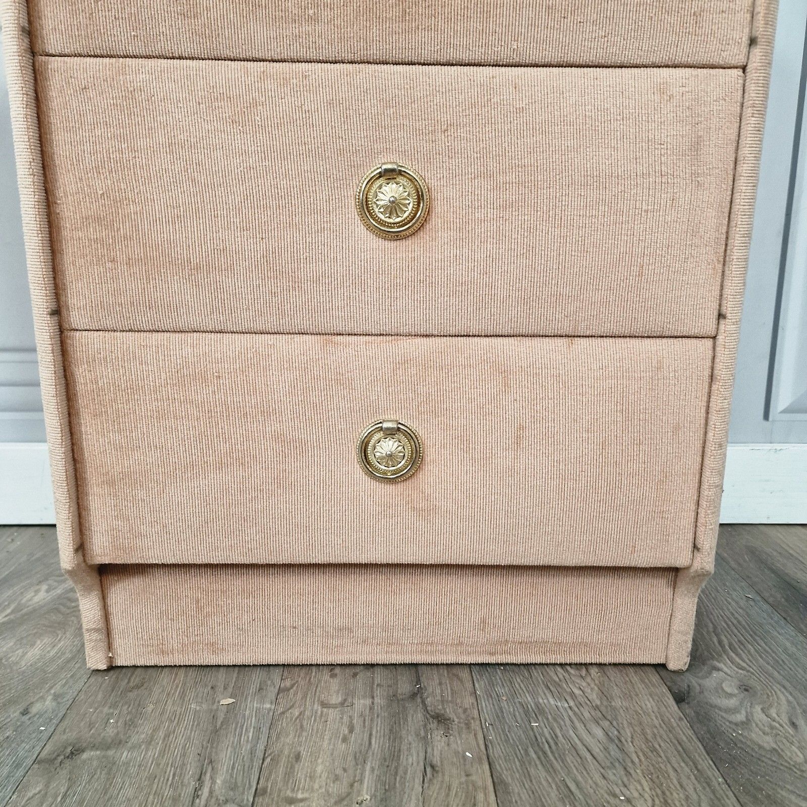 Vintage Bedside Drawers  Retro Velvet Fabric Side Table Cabinets Mid Century photo 80.0