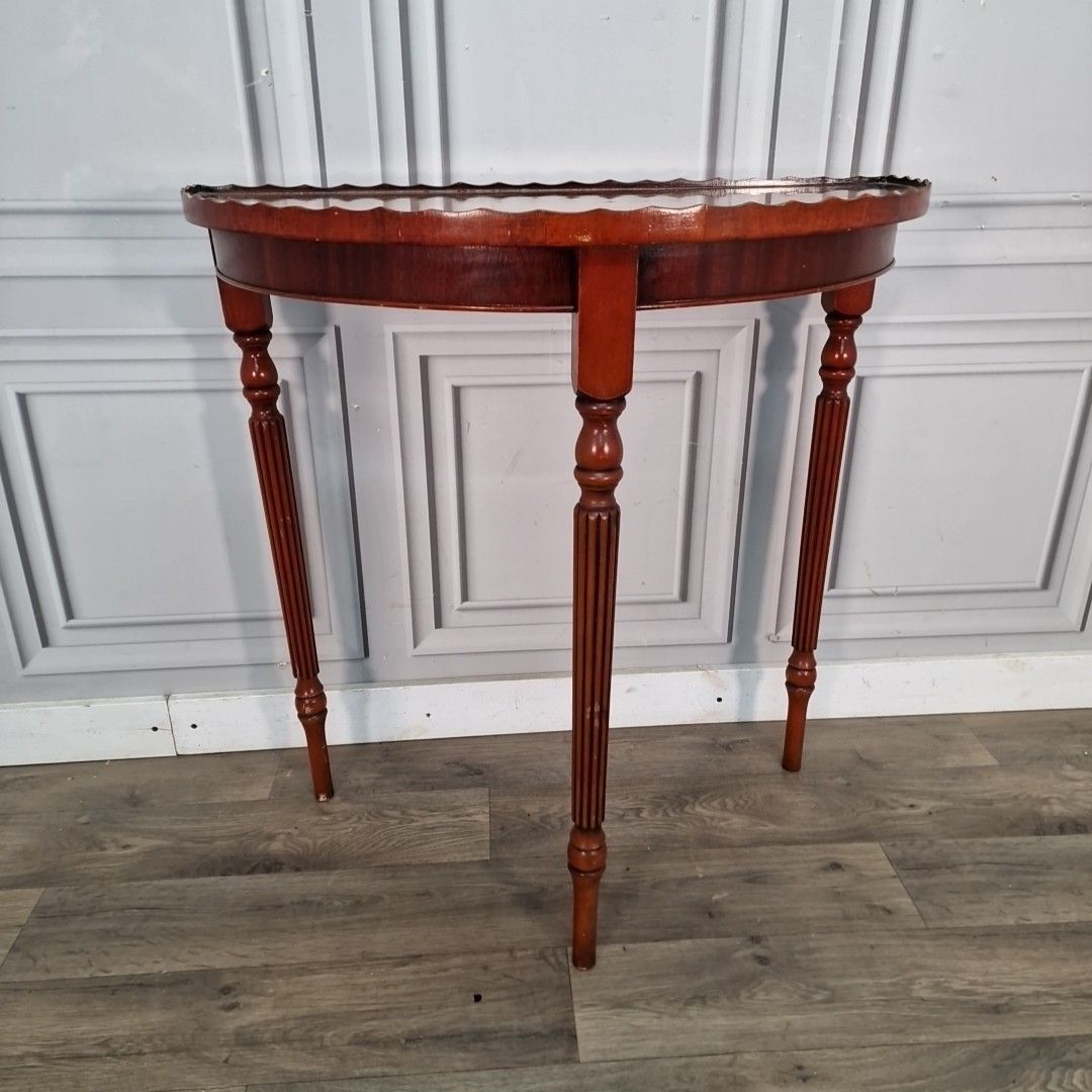 Vintage Mahogany Console Table Half Moon Demi Lune – Fluted Legs Retro Hall photo furniture