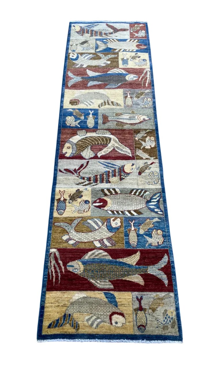 photo for sale Navy Fish Pictorial Animal Motif Runner Rug