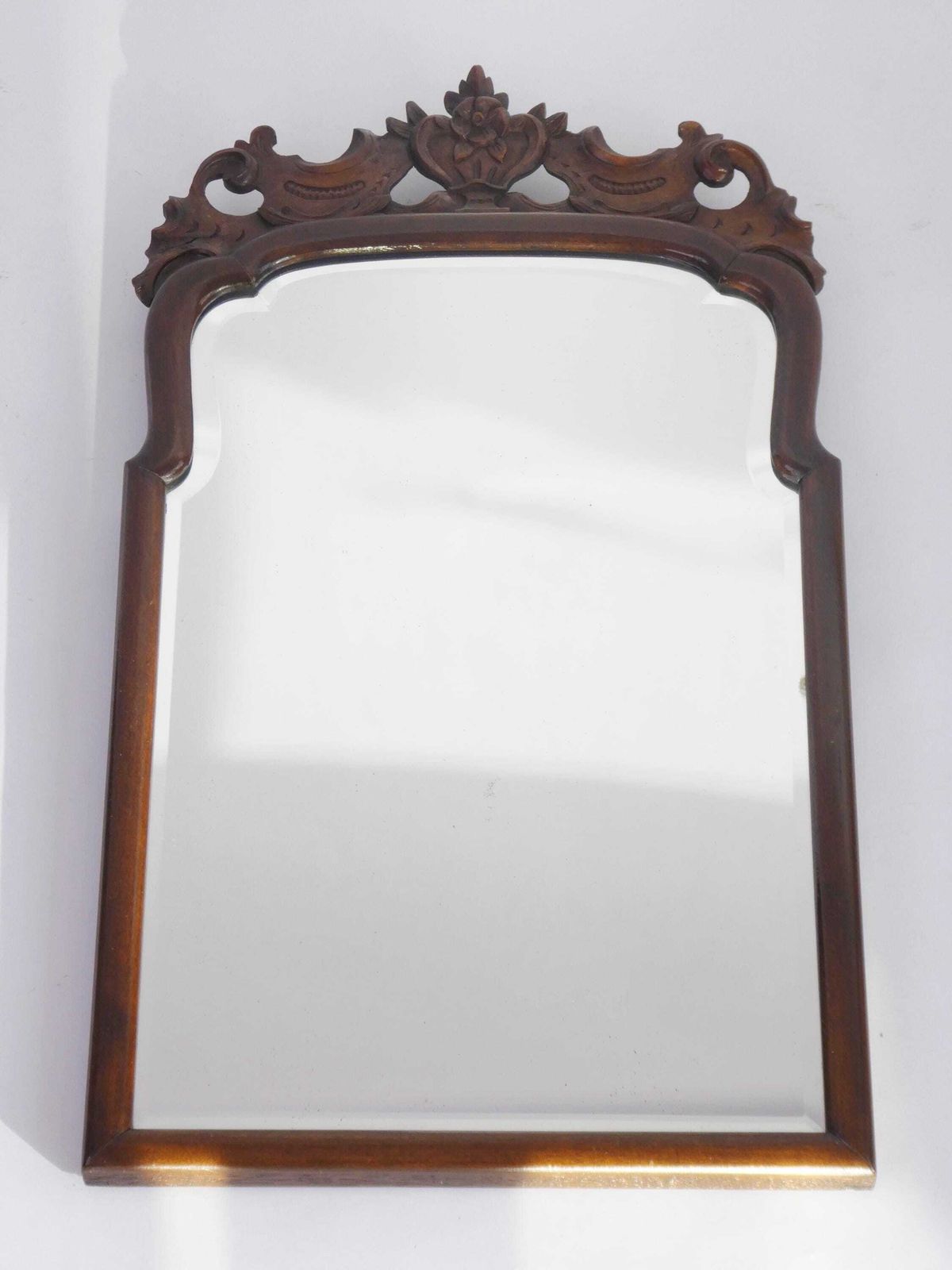 Antique Early 19th Century Scalloped Wall Mirror, Floral Carved Ornament, Dutch Farmhouse photo for sale