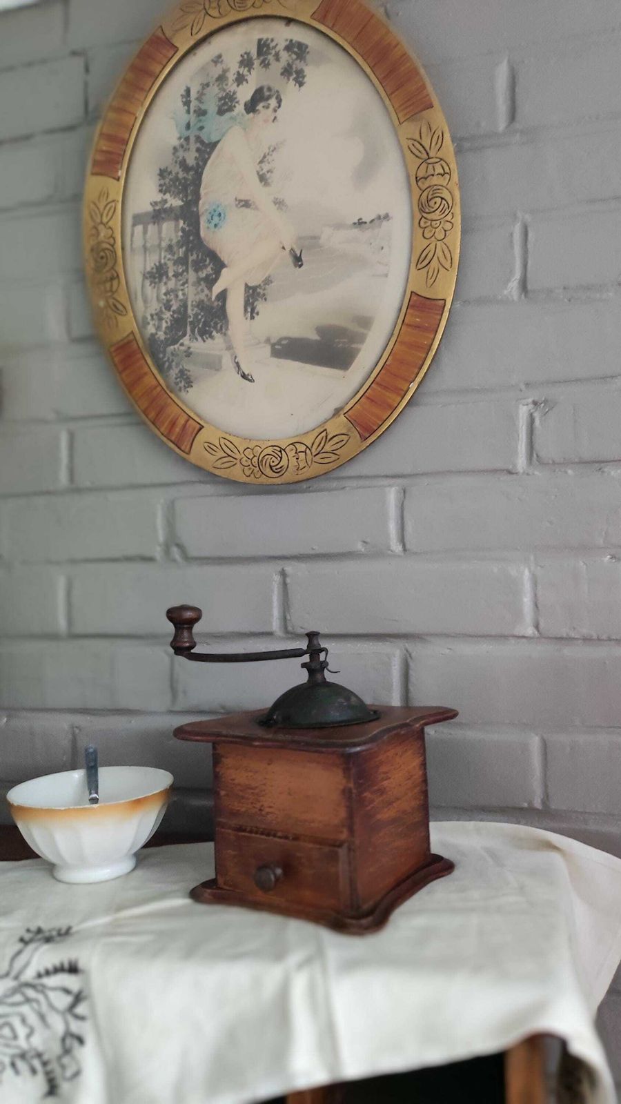 Large Antique Wooden Manual Coffee Grinder, French Counter Spice Mill photo for sale
