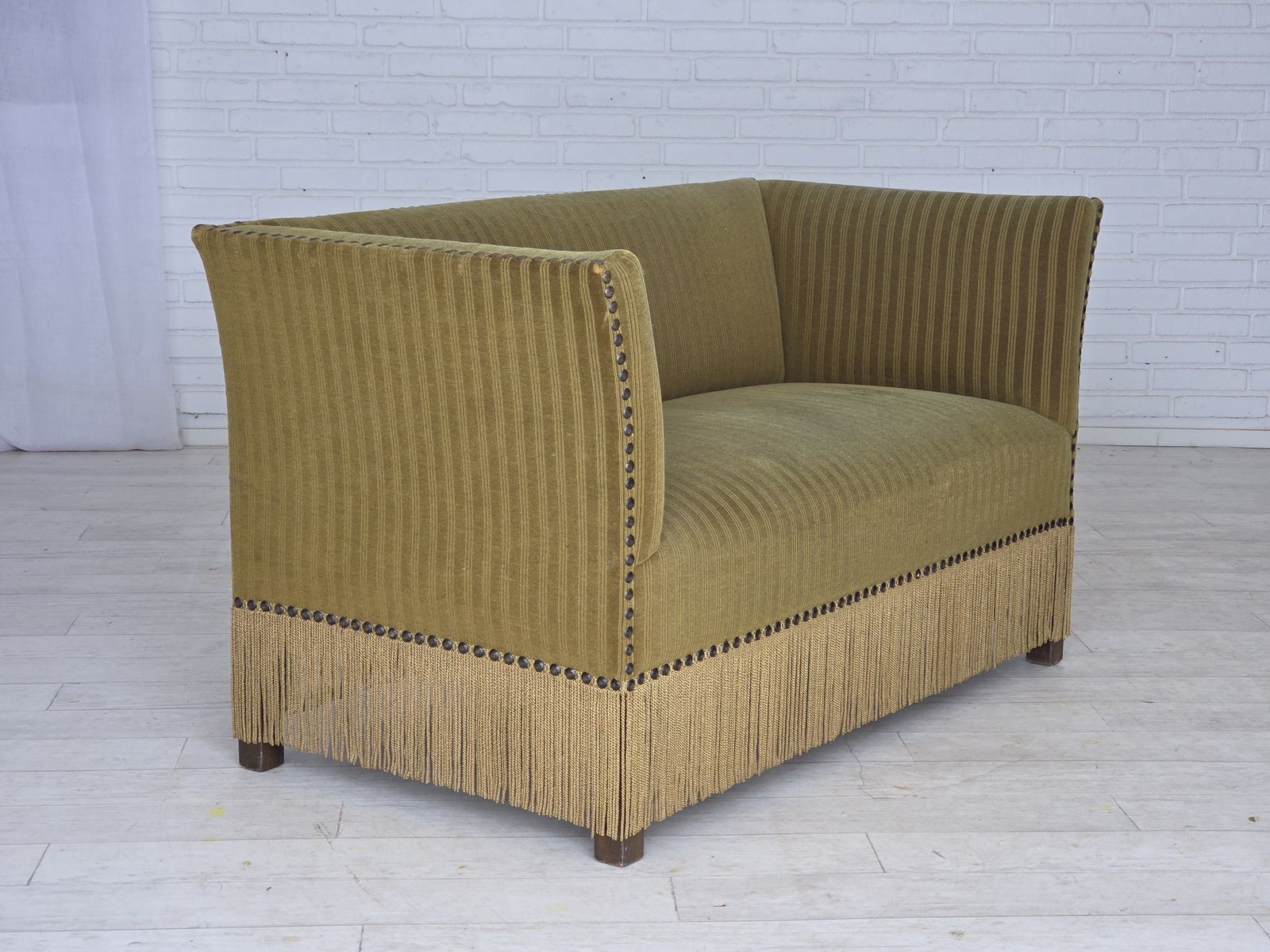 1970s, Danish 2 Seater Sofa, Original Green Furniture Velour. photo Furniture