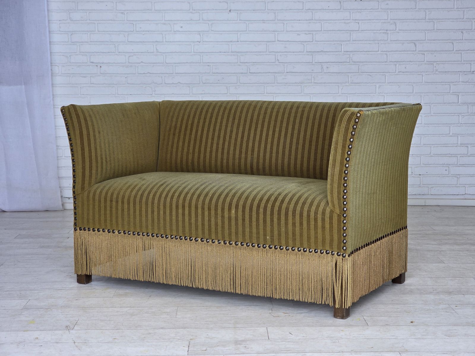 photo buy 1970s, Danish 2 Seater Sofa, Original Green Furniture Velour.