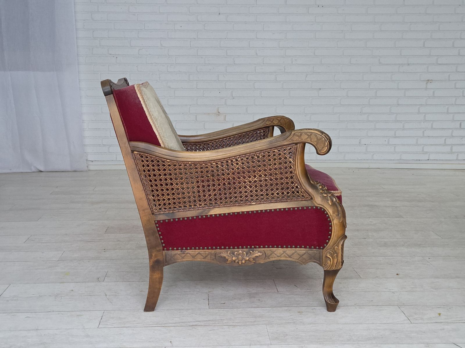 photo for sale 1930s, Danish Armchair, Furniture Velour, Ash Wood.