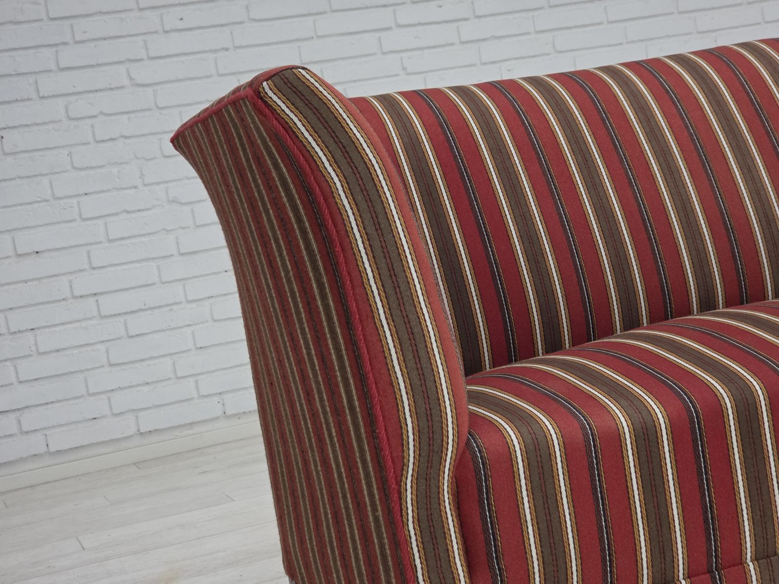 1960s, Danish 2 Seater Sofa, Striped Red/Multicolor Furniture Wool. photo for sale