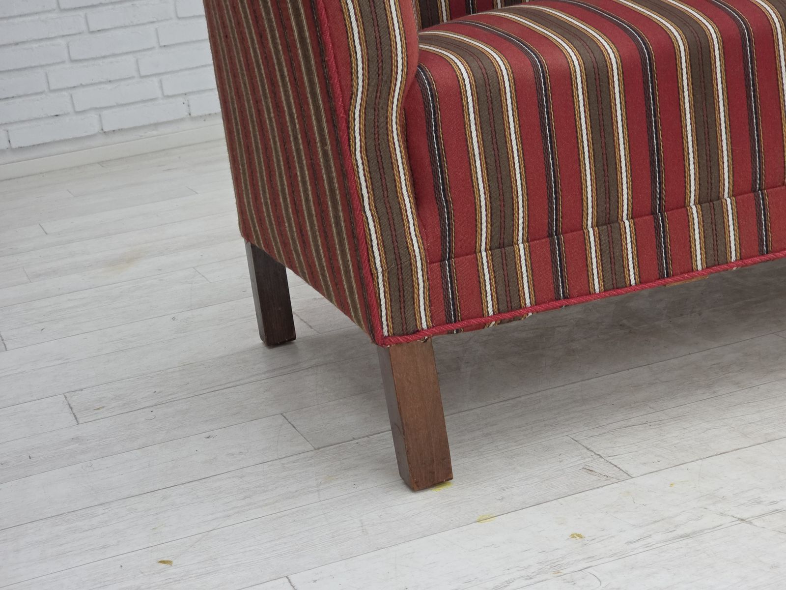 1960s, Danish 2 Seater Sofa, Striped Red/Multicolor Furniture Wool. photo Furniture