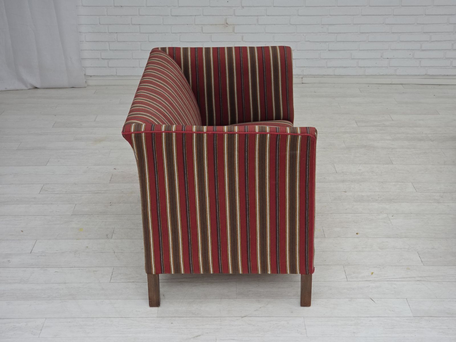 photo for sale 1960s, Danish 2 Seater Sofa, Striped Red/Multicolor Furniture Wool.
