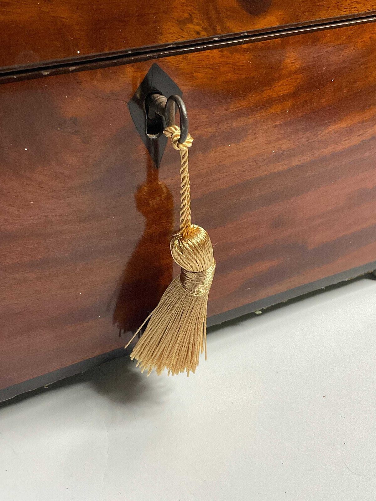 photo furniture Antique Victorian Marquetry Musical Box, Inlaid Flute And Lute.