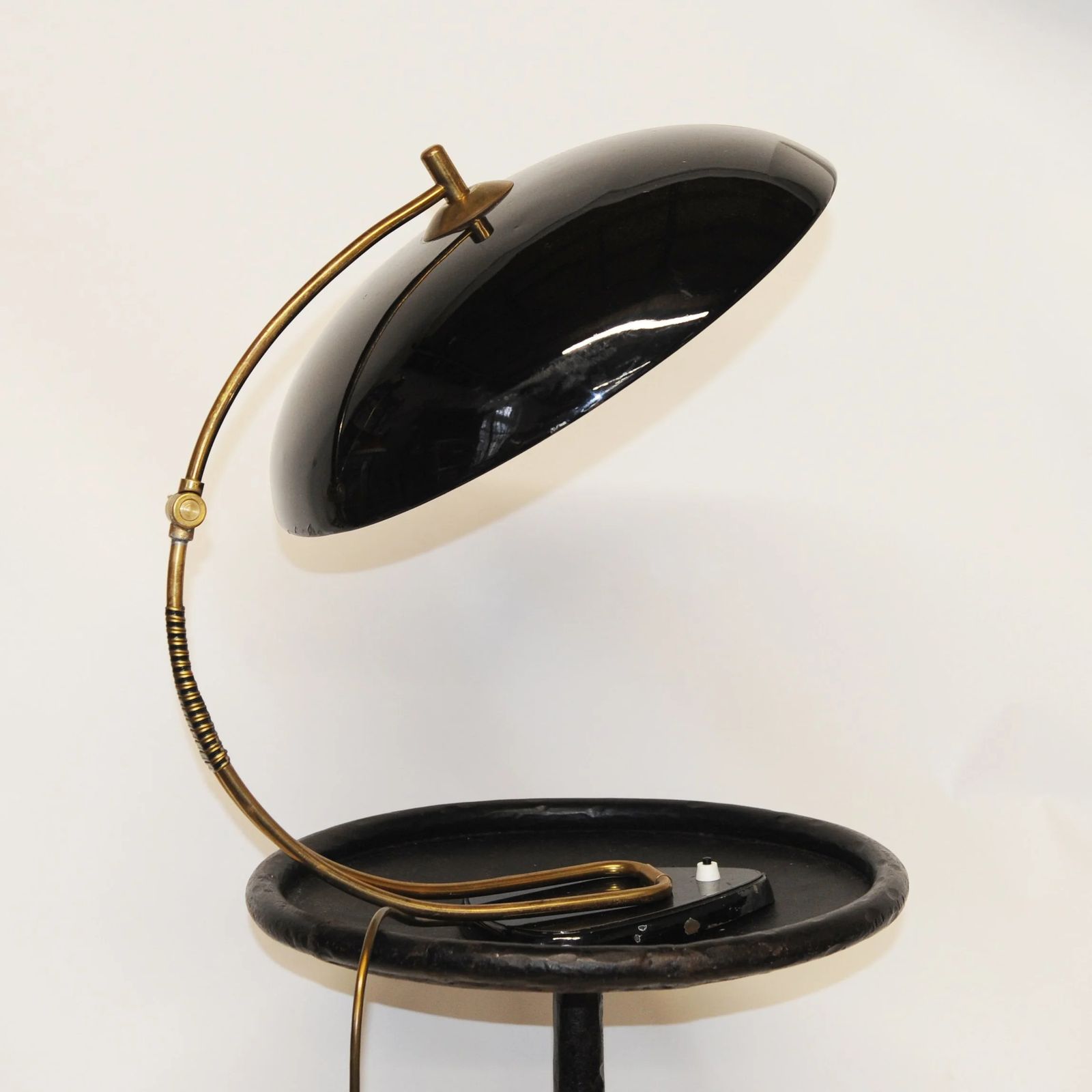 Bauhaus Polished Black Enamel And Brass Table Lamp, 1950s