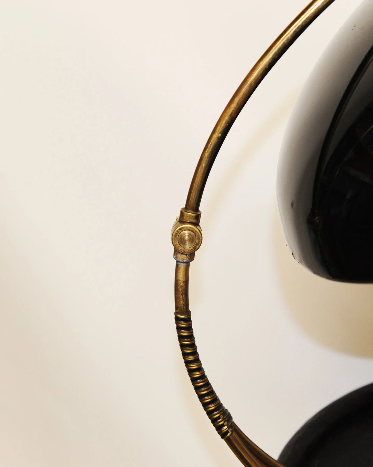 Lighting Bauhaus Polished Black Enamel And Brass Table Lamp, 1950s photo