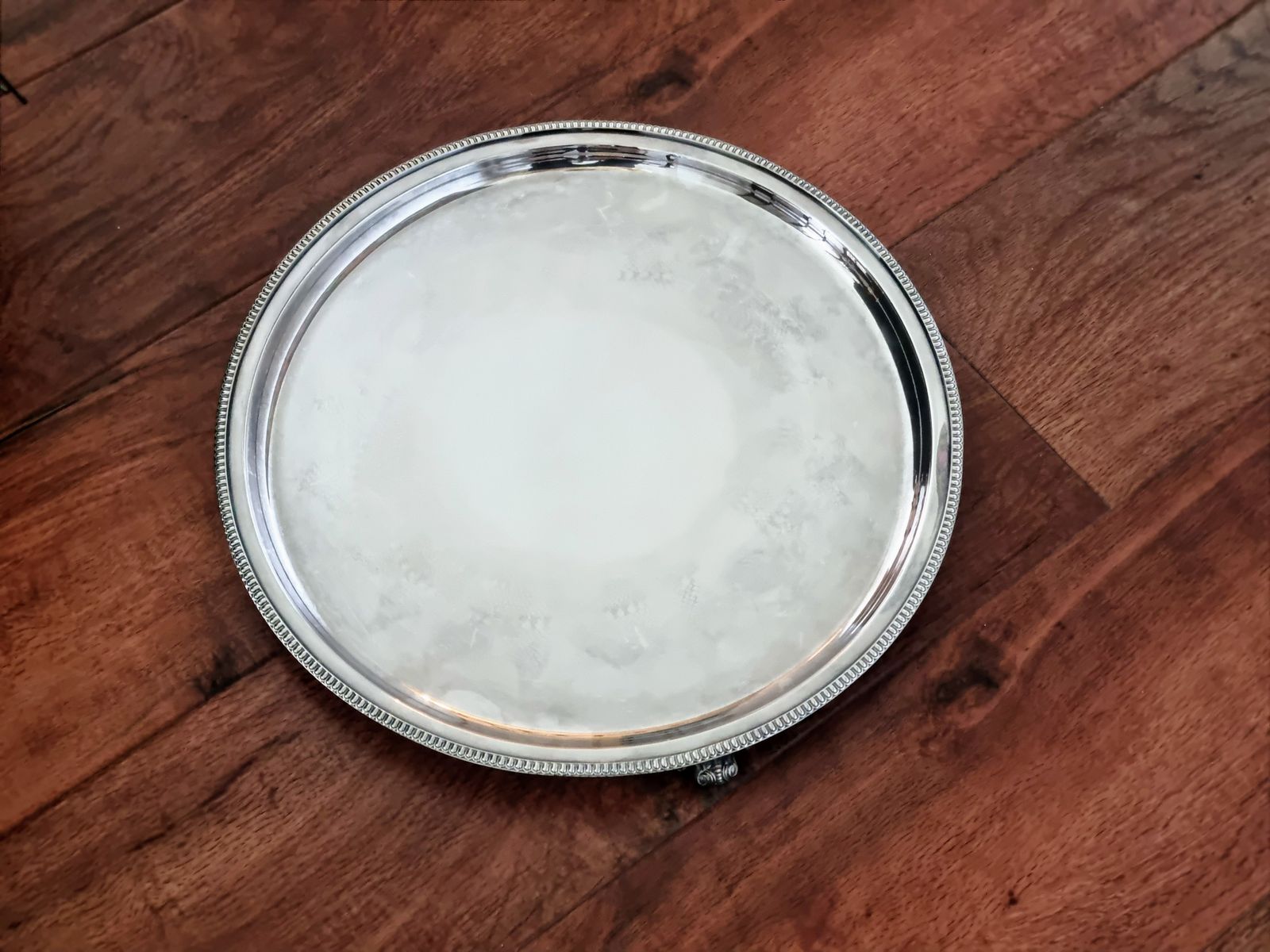 Large Heavy Antique Silver Plated Footed Salver, Z Barraclough And Sons Leeds, English Serving Tray 1890s photo furniture