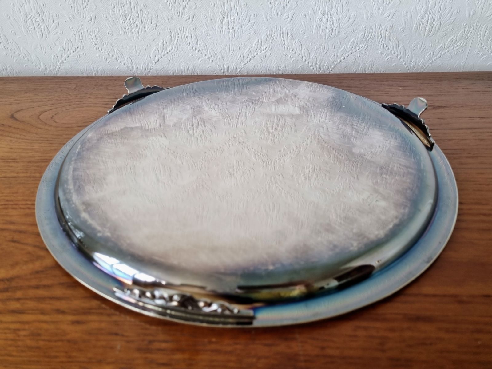 Large Heavy Antique Silver Plated Footed Salver, Z Barraclough And Sons Leeds, English Serving Tray 1890s photo vinterior